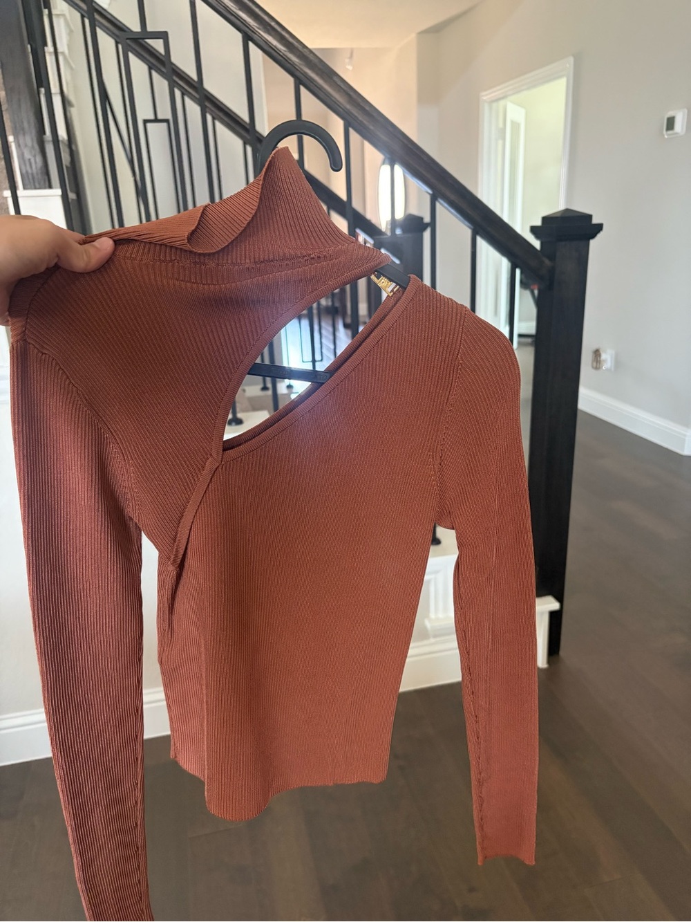 Zara Rust Ribbed Cutout Turtleneck Sweater